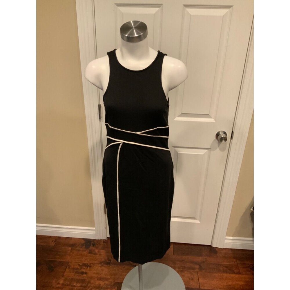 Maeve Black Sleeveless Pencil Dress W/ White Piping, Size 6